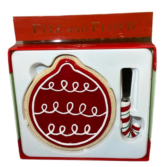 New Fitz and Floyd Santa’s Kitchen Snack Plate & Spreader Ornament CandyCane NIB - Picture 1 of 10